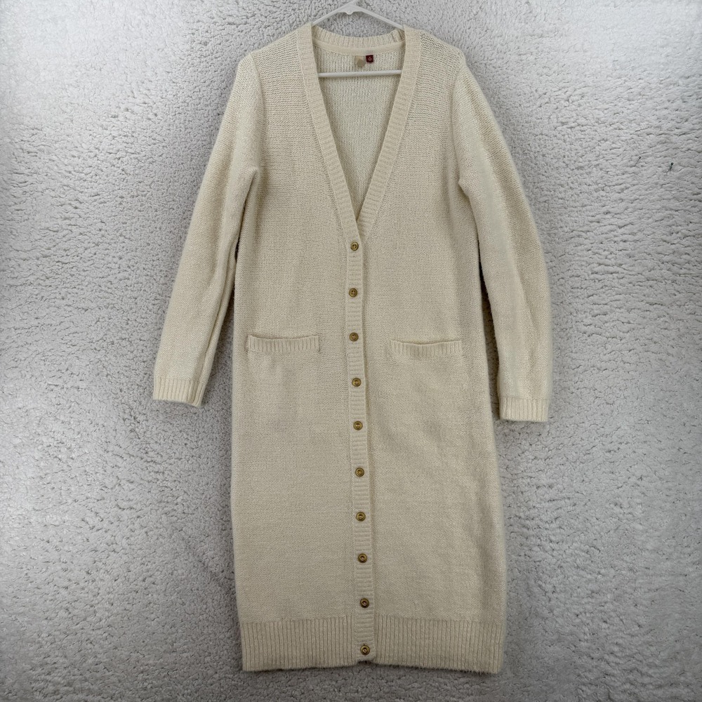 Pilcro Cardigan Sweater Womens Medium White V Neck Duster Button Front Pockets